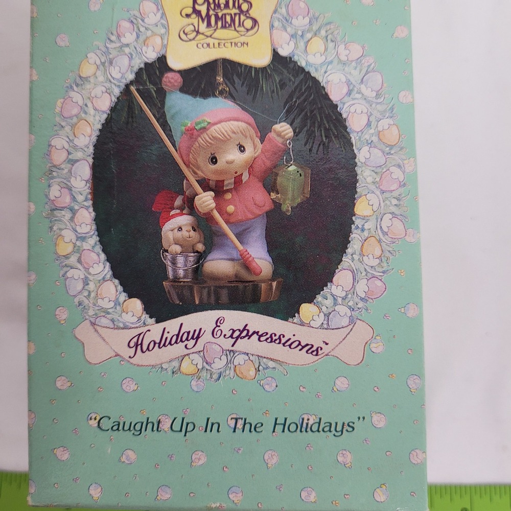 Precious Moments Caught Up In The Holidays Fishing Ornament 1993 Enesco 550124